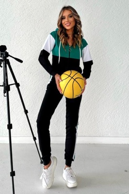 Trening dama VCM, pantaloni si hanorac cu gluga, Negru/Verde 2