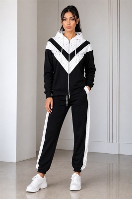 Trening jogger dama LECCE, cu fermoar si gluga, Negru