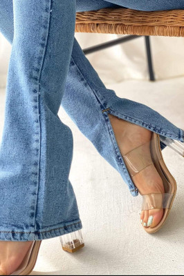 Blugi dama Berrak, skinny fit - evazati, cu talie inalta, Albastru3