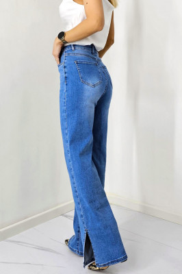Blugi mom fit MonTery, cu slit scurt pe picior si lungime oversize, Albastru prespalat spate
