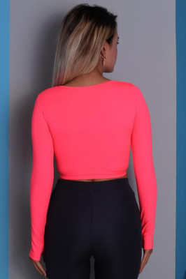 Bluza crop Catryna, cu fenta pentru deget si fermoar, Roz4