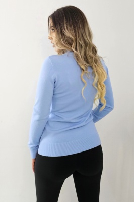 Bluza cu casmir si lana, Rona, guler inalt si accesoriu inima, Albastru deschis, poze spate