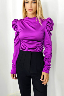Bluza eleganta Eleonore, cu maneca lunga si umeri bufanti, Mov, Marime S/M 1