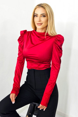 Bluza eleganta Eleonore, cu maneca lunga si umeri bufanti, Rosu, Marime S/M 1