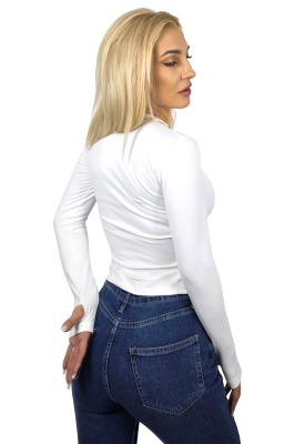 Bluza midi BASIC, cu guler rotund si fenta deget, ALB detaliu lateral