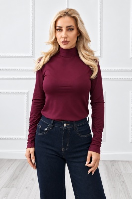 Bluza subtire Lady Liza uni, cu guler inalt si maneci lungi, Bordo