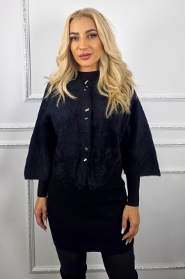 Bolero cu guler imblanit TONYA si inchidere capse, Negru, Marime S/M