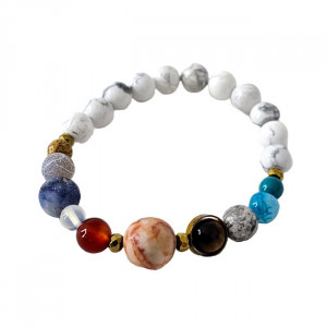 Bratara 10 Planets American Howlite, din pietre semipretioase in cutie cadou, semnificand planetele galaxiei 2