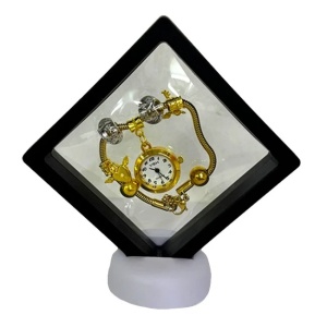Ceas elegant Gold VSH cu pandativ, margele tip Murano si bratara reglabila, Negru
