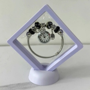 Ceas elegant Silver VSH cu pandativ, margele tip Murano si bratara reglabila, Lila