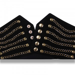 Centura corset FFY  neagra, din piele ecologica, elastica, cu lanturi aurii3