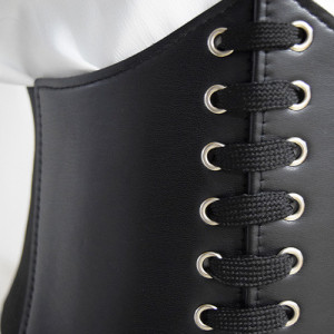 Centura corset Nemira neagra, lata, din piele ecologica, cu banda elastica si snururi