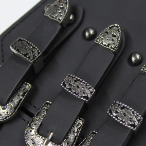 Centura corset Vog neagra, lata, din piele ecologica, elastica, cu catarame argintii3