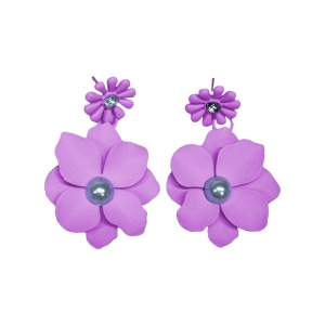 Cercei lungi Theona, design floral, cu tija si pietre artizanale, Lila 5