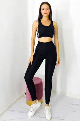 Colanti fitness Braid, cu decupaje la spate si banda modelatoare, Negru