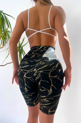 Colanti scurti fitness Ethan, cu banda modelatoare in talie si imprimeu variat, Gold Abstract 6