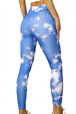 Colanti yoga MoZAIK, banda lata in talie cu efect modelator si push up, Albastru deschis spate