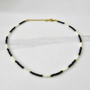 Colier choker Tennis, cu margele fațetate si lungime reglabila, Negru4