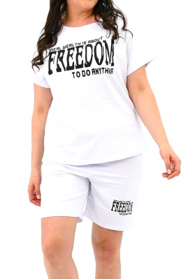 Compleu batal Melis, cu tricou imprimat si pantaloni scurti, Alb 2