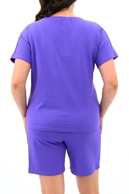 Compleu batal Melis, cu tricou imprimat si pantaloni scurti, Mov spate