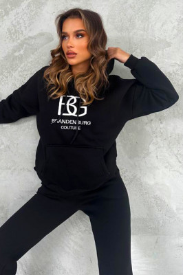 Compleu bumbac vatuit BiGest, cu gluga, inscriptionat, si croi sport, Negru 3