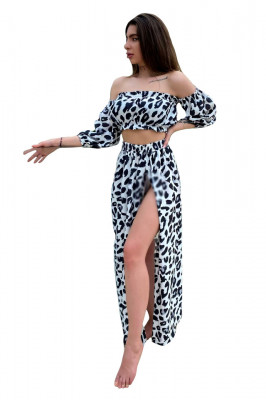 Compleu Naila fusta si top scurt, Spots, Alb/Negru2