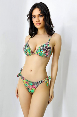 Costum de baie doua piese Daphne, slip reglabil si sutien cu push up, Wild verde detaliu