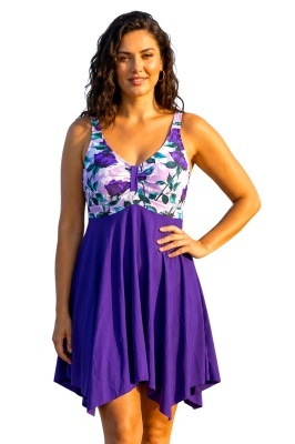 Costum de baie tankini ELARIS, cu bretele reglabile si boxeri, Marimi Mari - Batal, MOV Floral