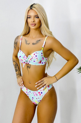 Costum de baie trei piese AiLis, slip brazilian, slip semidecupat si sutien cu push up, Turquoise/Galben 2