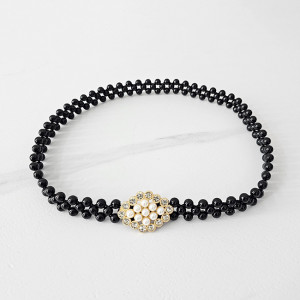Curea elastica Pearly, catarama metalica decorativa si perle, Lotus 2
