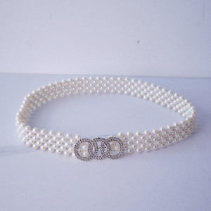Curea elastica Pearly, catarama metalica decorativa si perle, Olimpic Alb
