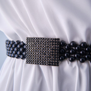 Curea elastica Pearly, catarama metalica decorativa si perle, Onix Negru 3