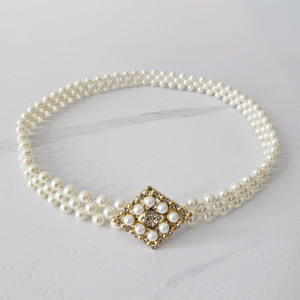Curea elastica Pearly, catarama metalica decorativa si perle, Rhomb 6