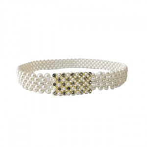 Curea elastica Pearly, catarama metalica decorativa si perle, Șah