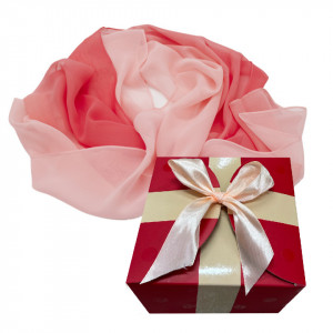 Esarfa satinata de dama, in cutie cadou, Roz-roz pudrat, 163x50 cm 