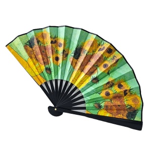 Evantai model japonez, pliabil, imprimat pe ambele parti, Floarea Soarelui, Van Gogh