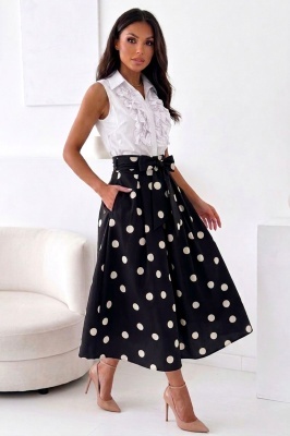 Fusta eleganta cu buline NORINE, funda in talie si buzunare, Negru, Marime S/M/L