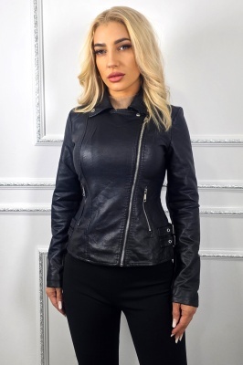 jacheta scurta neagra din piele ecologica