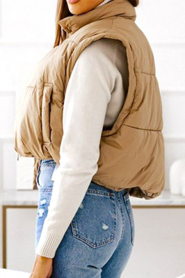 Geaca scurta 2 in 1, Twin, cu aspect matlasat si maneci detasabile, Crem, Marime S/M/L 2