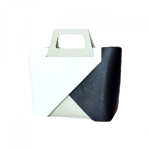 Geanta dama din piele naturala texturata Chest, model casual shopper, maxi cu borseta detasabila, Negru/Alb 2