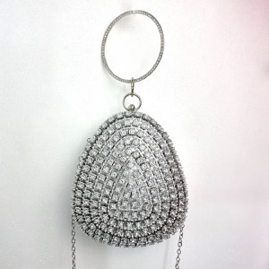 Geanta de ocazie, Glitter Drop, cu maner rotund fix si lant detasabil, Argintiu3