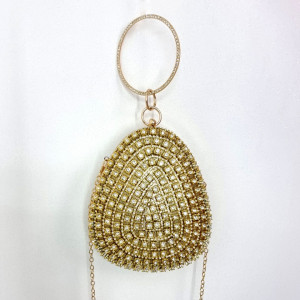 Geanta de ocazie, Glitter Drop, cu maner rotund fix si lant detasabil, Auriu2
