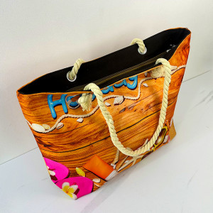 Geanta de plaja Nautic Holiday, cu imprimeu de vara si manere tip sfoara, Wooden Boat2
