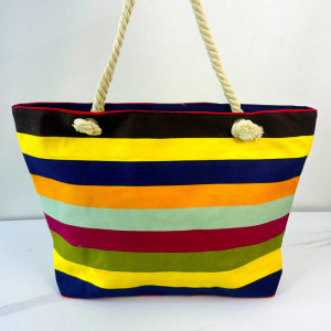 Geanta de plaja Nautic Holiday, cu imprimeu de vara si manere tip sfoara, Stripes Bee2