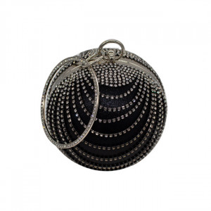 Geanta rotunda de ocazie, Cairo, cu textura satinata si strasuri din cristale artizanale, Negru4