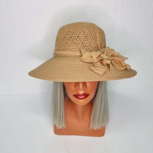 Palarie de plaja Caliopi cu fundite si accesorii, bej