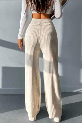 Pantaloni casual AZIZ, croiala lejera cu banda elastica in talie, Crem 3