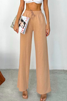 Pantaloni casual HIKE Glow, cu aplicatii tip strasuri si snur in talie, Bej 3