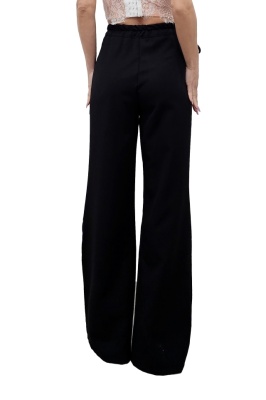 Pantaloni de dama PAREO, asimetrici cu textura retro vaporoasa, Negru, Marime S/M verso