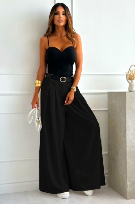 Pantaloni eleganti Ahmet, cu pense si curea inclusa, Negru, Marime S/M/L